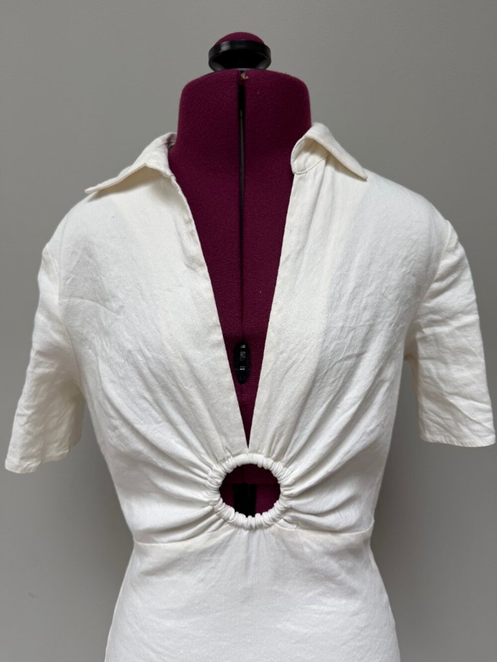 Zara White Short-Sleeved Collared Mini Dress - Size S - Picture 4 of 7